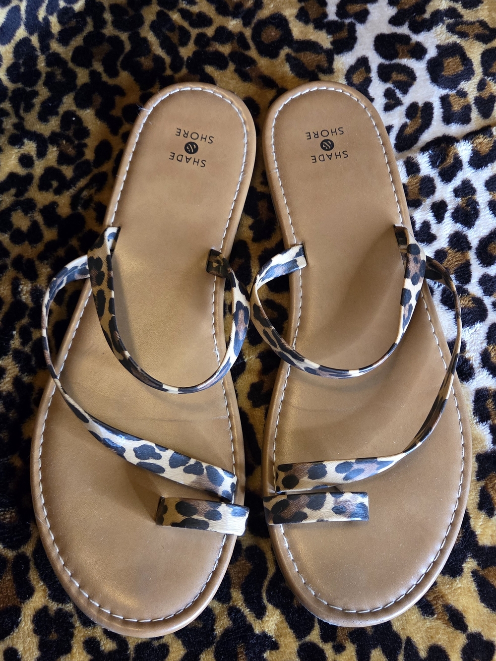 Shade & Shore Tan Leopard-Print Strap Women's Sandals